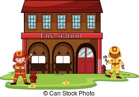 ... Firemen working at the fire station illustration