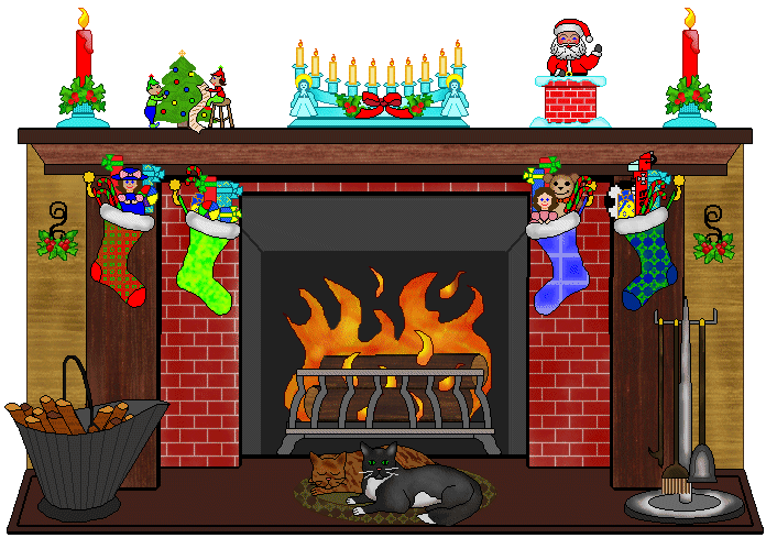 Fireplace Christmas Card With