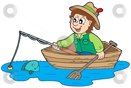 Fisherman In Boat Stock Vecto - Fisherman Clipart