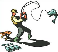 Fisherman with fish caught on - Fisherman Clipart