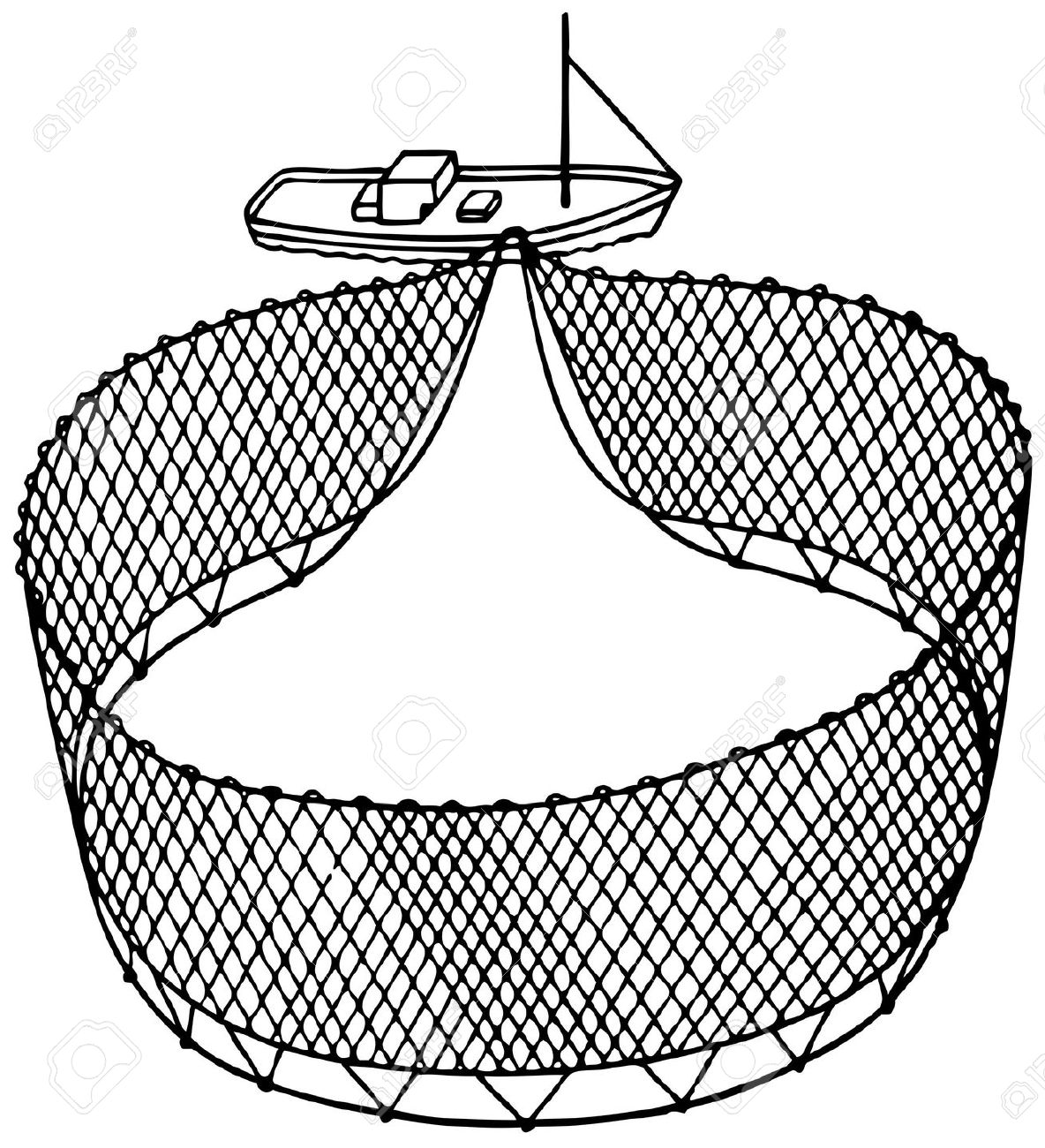 Fishing Net Clipart Black And White. Boat fishnet on white .
