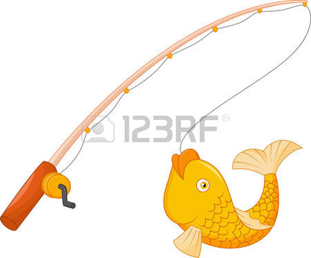 fishing pole: Fishing pole with hook and fish