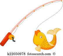 Fishing pole with hook and fi - Fishing Pole Clipart