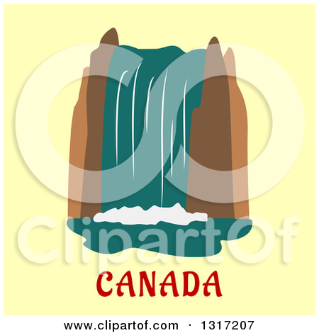 Flat Design Of Niagara Falls Over Canada Text On Yellow by Vector Tradition  SM