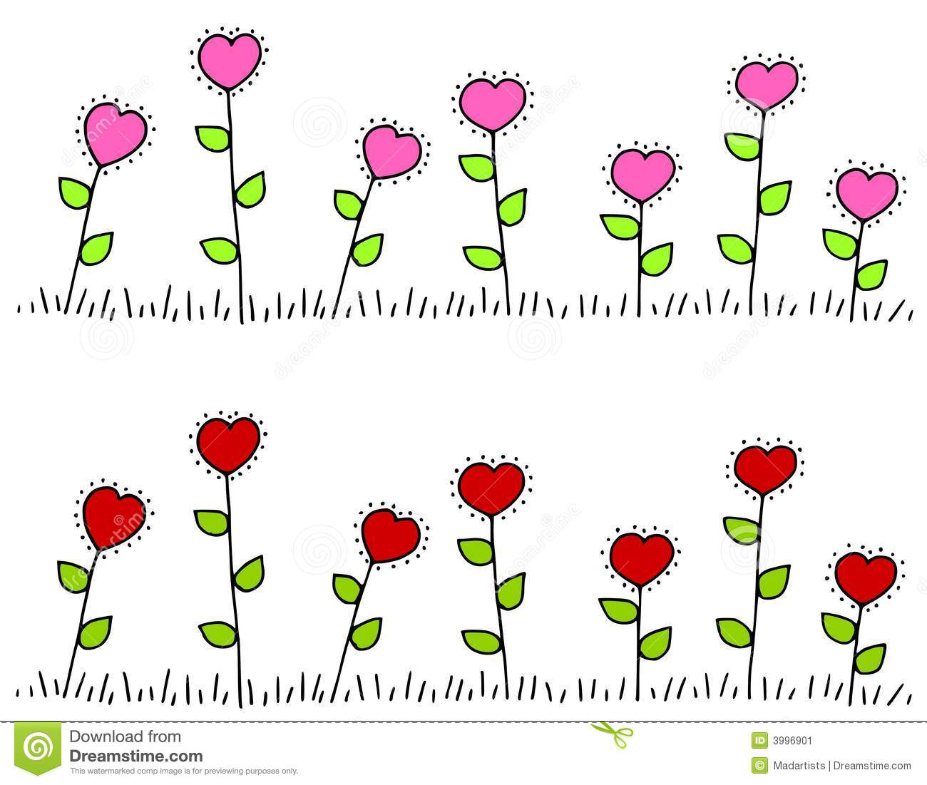 Pink Red Heart Shaped Flower  - Flowers Borders Clipart