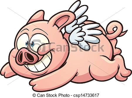 ... Flying pig - Cartoon winged pig flying. Vector clip art.