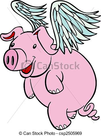 ... Flying Pig - Pig with wings flying cartoon character.