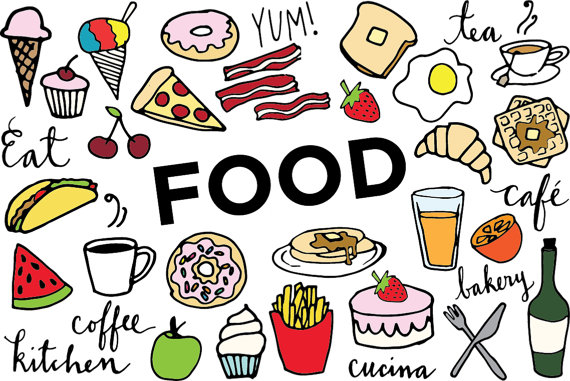 Food Clip Art - Hand drawn clip art, food collage sheet, desserts clipart,