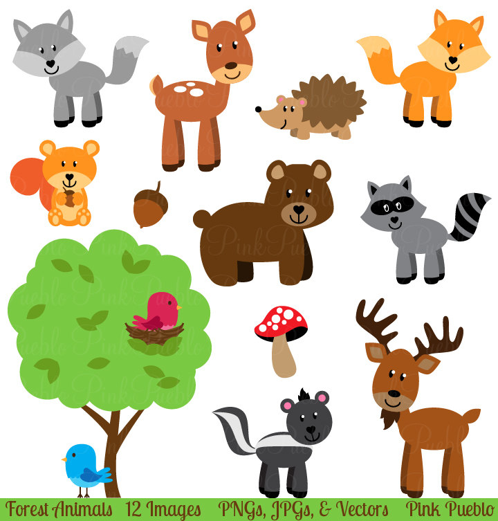 Forest Animal Clip Art, Forest Animals Clipart, Woodland Animal Clip Art, Woodland Animals Clipart - Commercial and Personal