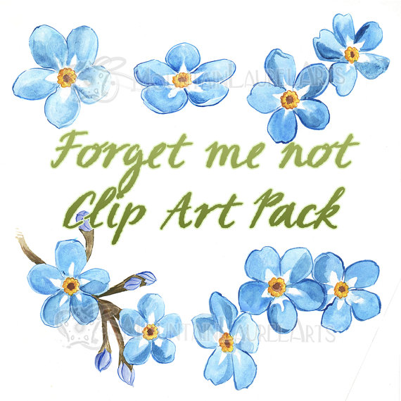 Blue Flower Clipart - Forget-me-not Watercolor Painting Digital Collage Clip  Art Scrapbooking