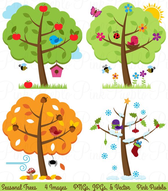 Four Seasons Trees Clipart Vectors