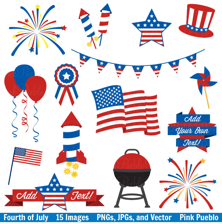 Fourth of July Clip Art Clipart, 4th of July Clip Art Clipart Vectors, Great for Decorations or Decor - Commercial and Personal