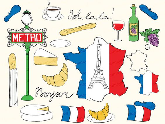 France clipart eiffel tower paris clipart map french flag baguette croissant paris metro wine bottle grapes