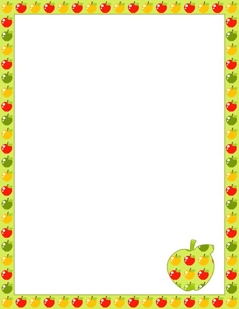 Free apple border templates including printable border paper and clip art versions. File formats include GIF, JPG, PDF, and PNG.