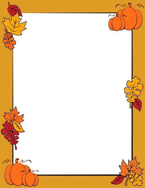 Free autumn border templates including printable border paper and clip art versions. File formats include GIF, JPG, PDF, and PNG.