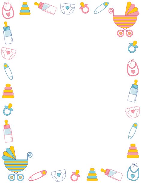 Free baby shower border templates including printable border paper and clip art versions. File formats include GIF, JPG, PDF, and PNG.