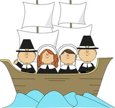 free children thanksgiving clip art | Pilgrims on the Mayflower - four pilgrims aboard the Mayflower