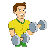 Free Clipart Strong Man Dumbbell. Man Exercises Arms With .