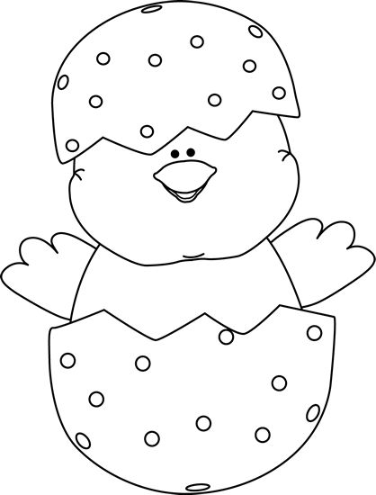 Free Easter Clip Art Black and White | Black and White Chick Inside an Easter Egg