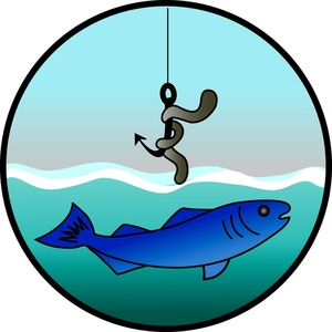 Free Fishing Clip Art Image: Fish hook with a nightcrawler or worm hanging over a fish in the water | Care Package Ideas | Pinterest | Fish hook, ...