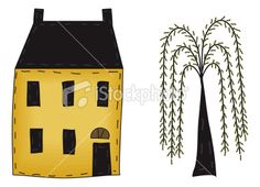 free primitive clip art | Primitive Folk Art House and Willow Royalty Free Stock Vector Art