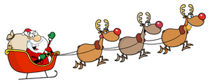 Santa Sleigh And Reindeer .
