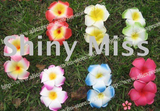 free shipping 90pcs Hawaiian foam Plumeria Flower hair clips mix color  Frangipani flower clips(double