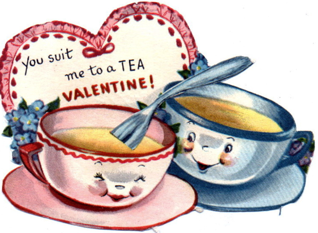 free vintage kids valentine card two teacups ruffle heart blue flowers ...