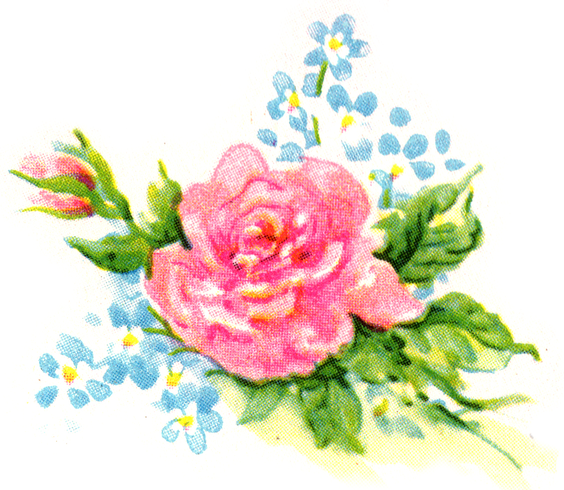 free-vintage-rose-and-flowers - Vintage Flower Clip Art