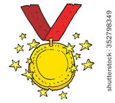 freehand drawn cartoon sparkling gold medal