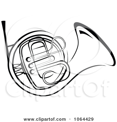 French Horn In Black And Whit - French Horn Clipart