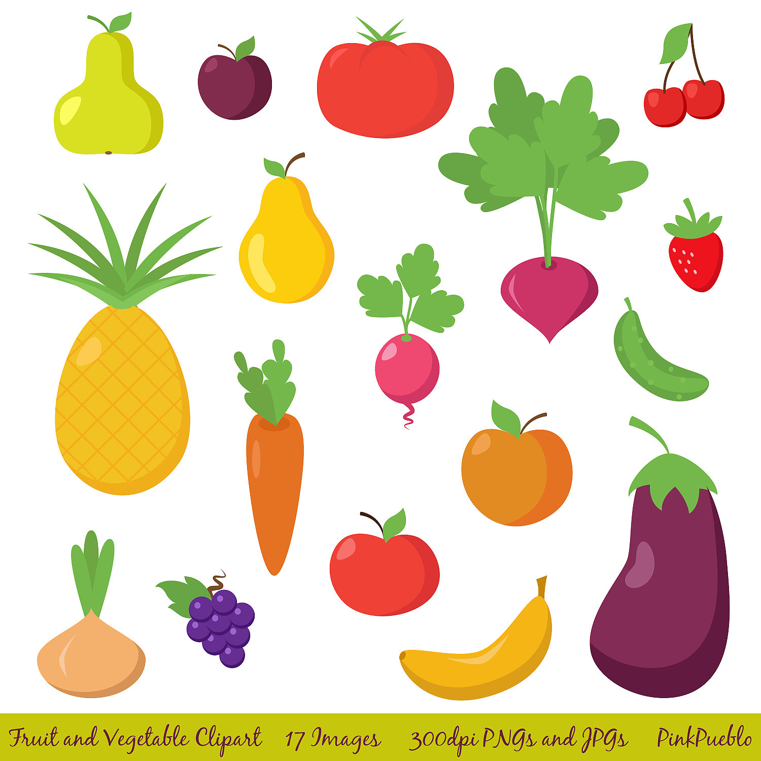 Fruit and Vegetable Clipart Clip Art, Fruit Clipart Clip Art, Vegetable Clipart Clip Art - Commercial and Personal Use