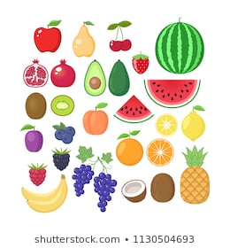 Various fruit collection. Vector fruits cartoons set. Fruit clipart.