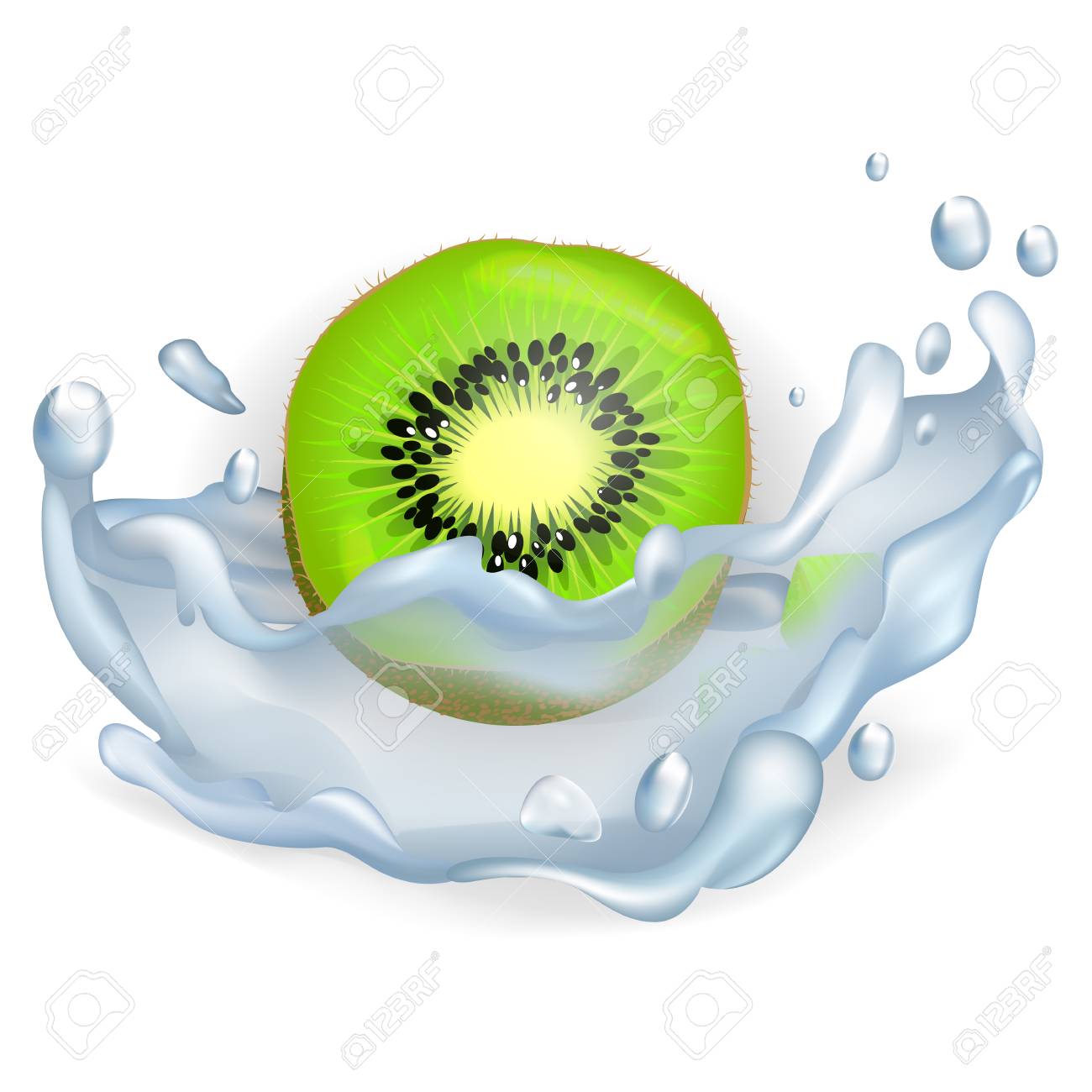 Green Slice of Kiwi Fruit in Water Splash Closeup Stock Vector - 87289147