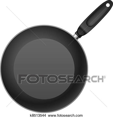 Black Teflon coated shallow frying pan. Illustration on white background