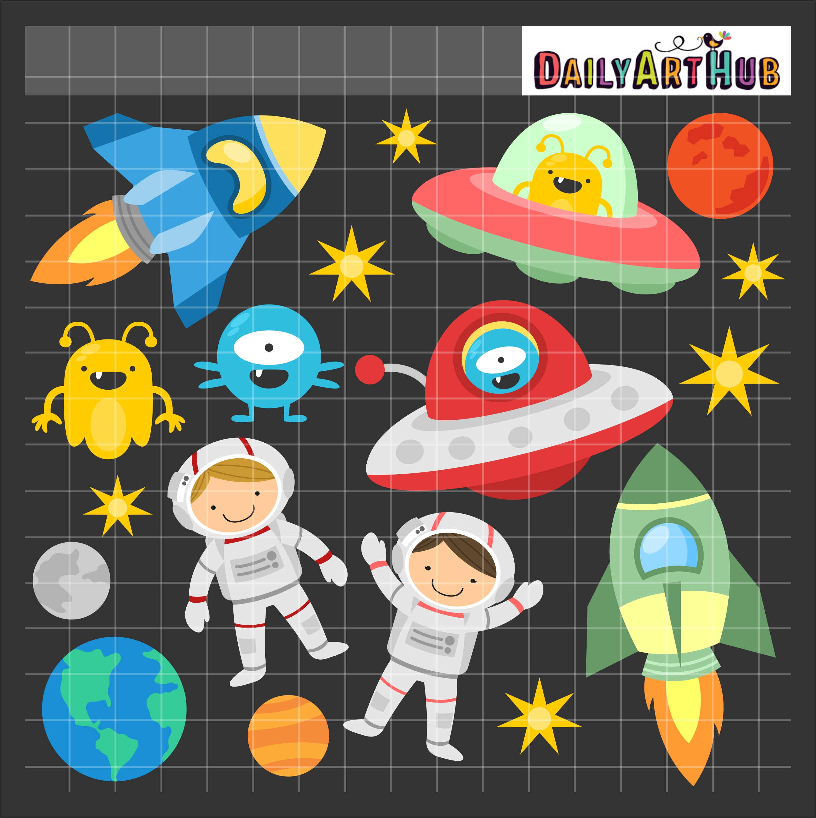 Fun Outer Space Clip Art Set  - Outer Space Clipart