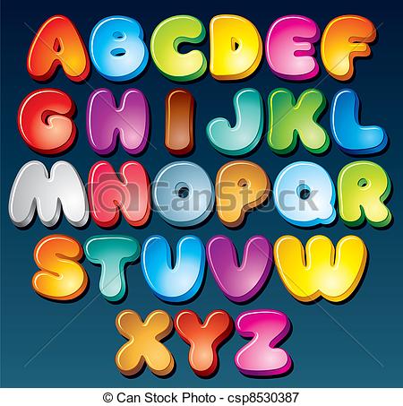 ... Funky Font - Multicolored Cartoon Vector Font, Set of.