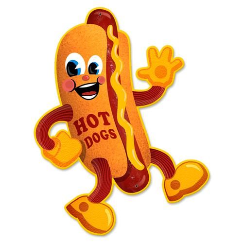 Funny Hot Dog Clip Art | Walking Hot Dog Man Tin Metal Sign Reproduction