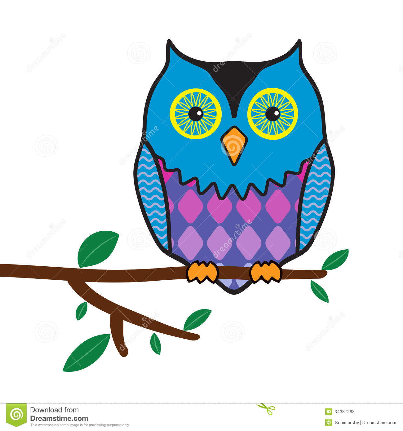 Funny Owl Sitting On A Tree Branch Stock Photos Image 34387263