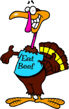 ... Funny Thanksgiving Turkey Clipart: a silly looking cartoon Turkey in a bright blue T-