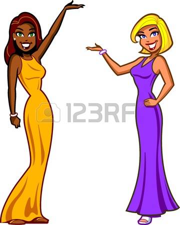 game show: Beautiful Blonde Caucasian and Black Game Show Hostesses Making TV Gestures Illustration