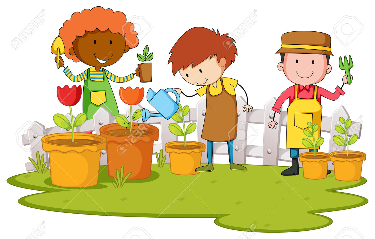 Gardeners planting tree and . - Planting Clipart