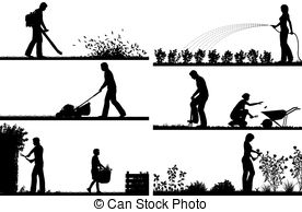 ... Gardening foreground silhouettes - Set of eps8 editable.