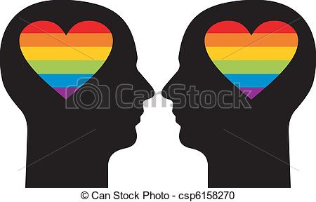 ... Gay love - Silhouettes of a gay couple with colorfull hearts.