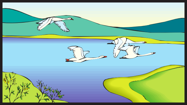 Geese Flying Over A Lake Clip - Clipart Lake