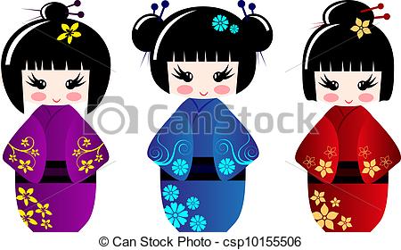 Cute kokeshi dolls - csp10155 - Geisha Clipart