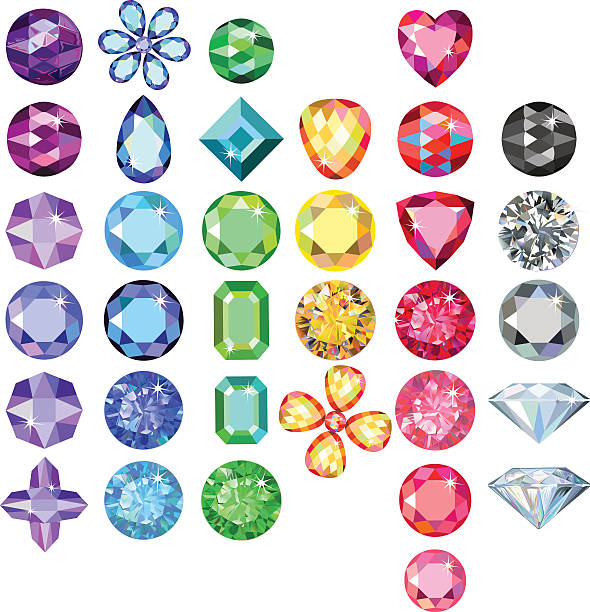 Set of colored gems vector art illustration