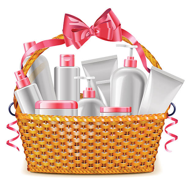 Vector Gift Basket with Cosmetics vector art illustration