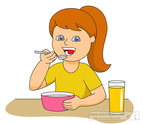 Girl Eating Breakfast Cereal  - Clipart Eating