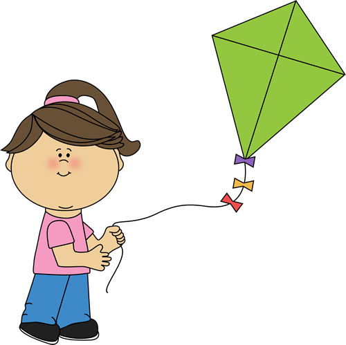 Girl Flying a Kite - Clipart Kite
